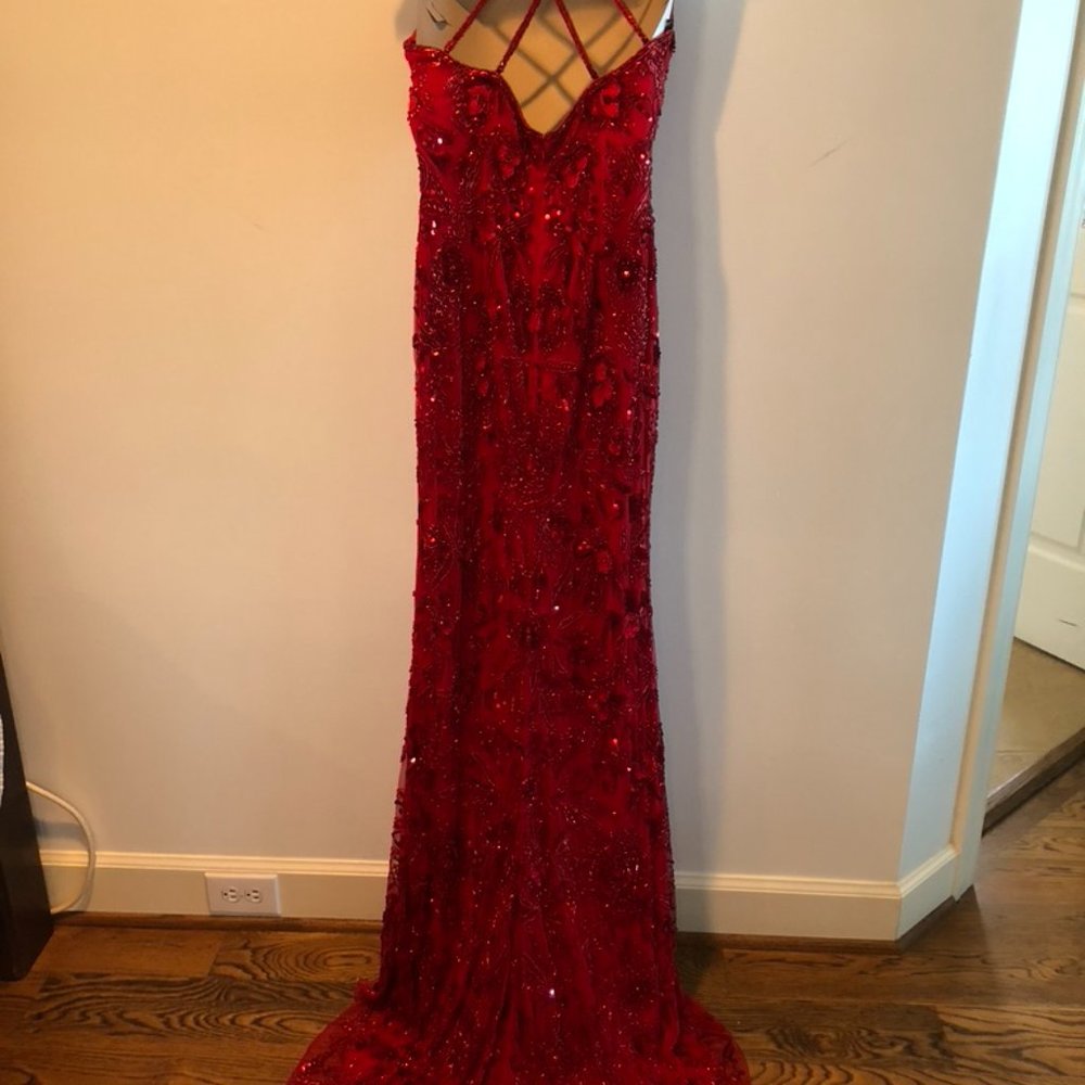 Red Beaded Sherri Hill Dress Size 10 - Picture 8 of 9